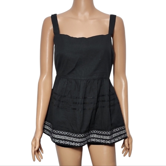 Anthropologie Amit Aggarwal Black‎ Embroidered Tank Linen Cotton Top XS NWT - Picture 1 of 11